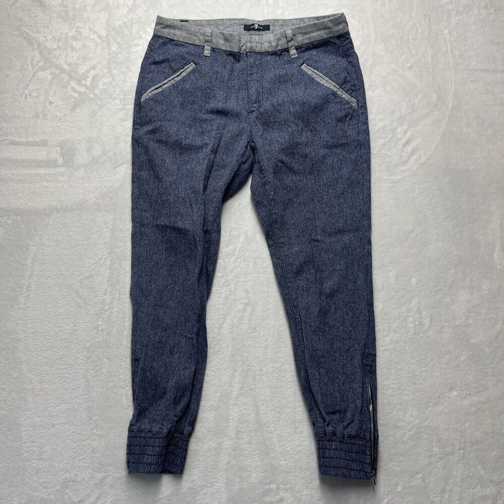 7 For All Mankind Linen Blend Boyfriend Jogger Women’s 27 Ankle Zip Herringbone